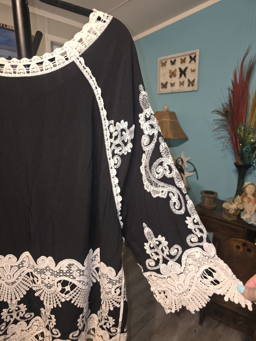 Black Tunic with Cream Lace Embroidery - Women - Picture 14 of 14